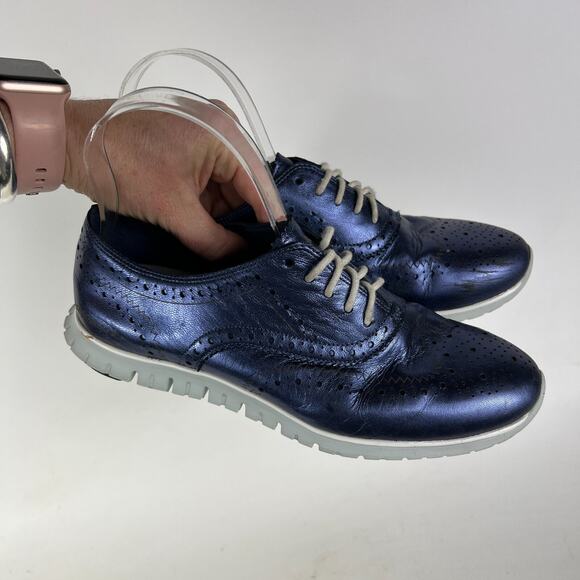 Cole Haan ZeroGrand Shoes Women's 7 Marine Blue Leather Comfort Wingtip Oxford - Picture 10 of 12